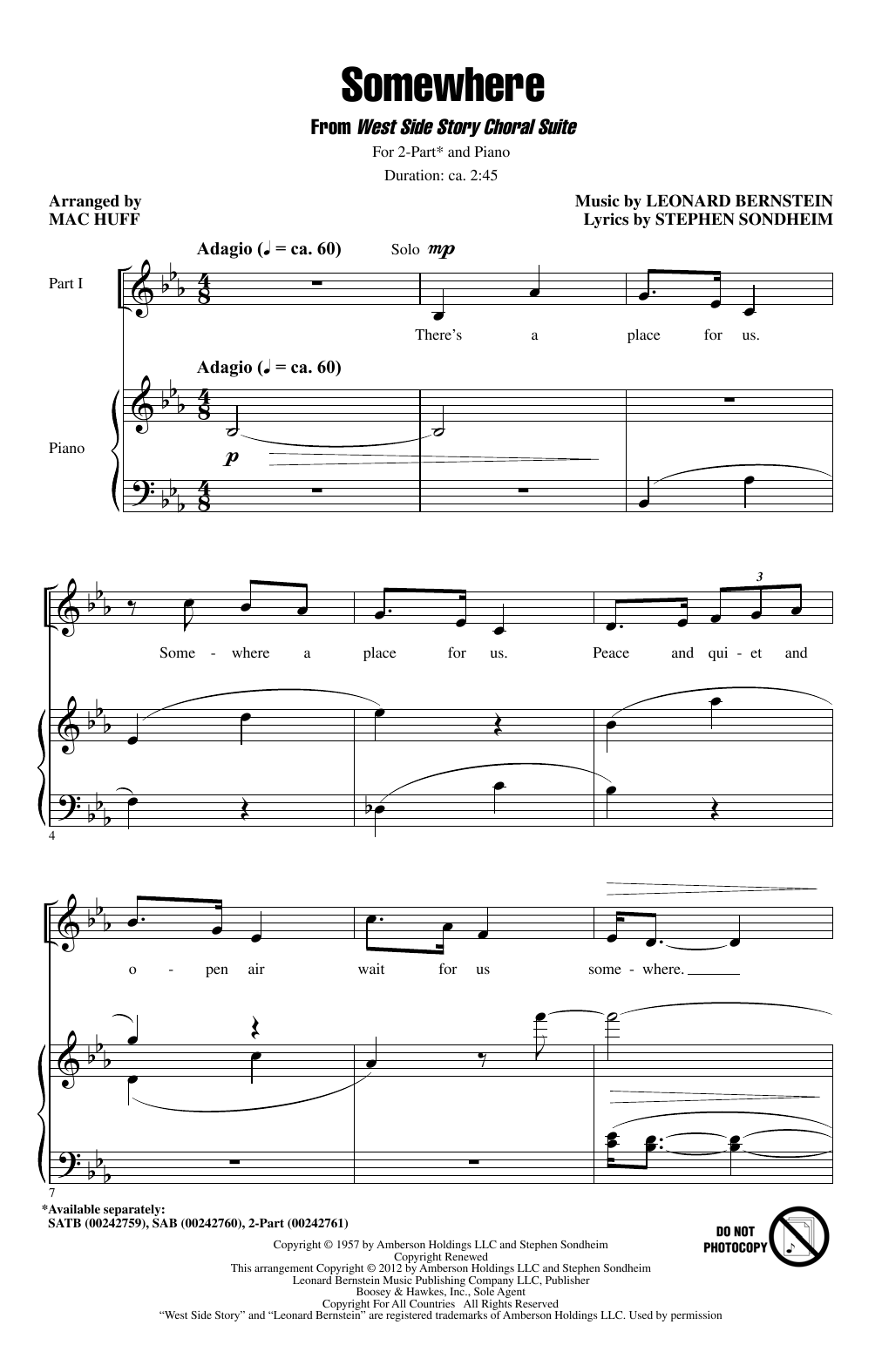 Download Leonard Bernstein Somewhere (from West Side Story) (arr. Sheet Music