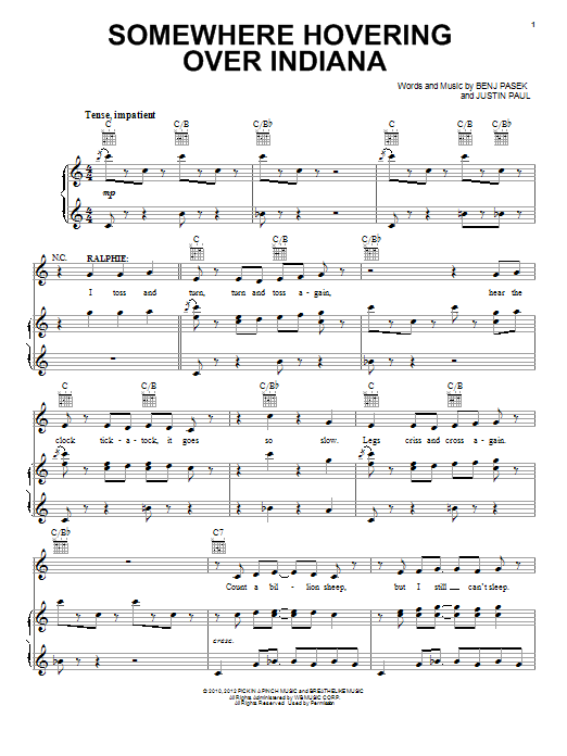 Download Pasek & Paul Somewhere Hovering Over Indiana Sheet Music