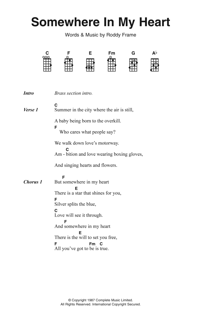 Download Aztec Camera Somewhere In My Heart Sheet Music