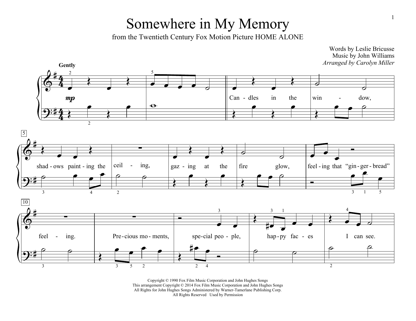 Download John Williams Somewhere In My Memory (arr. Carolyn Mi Sheet Music