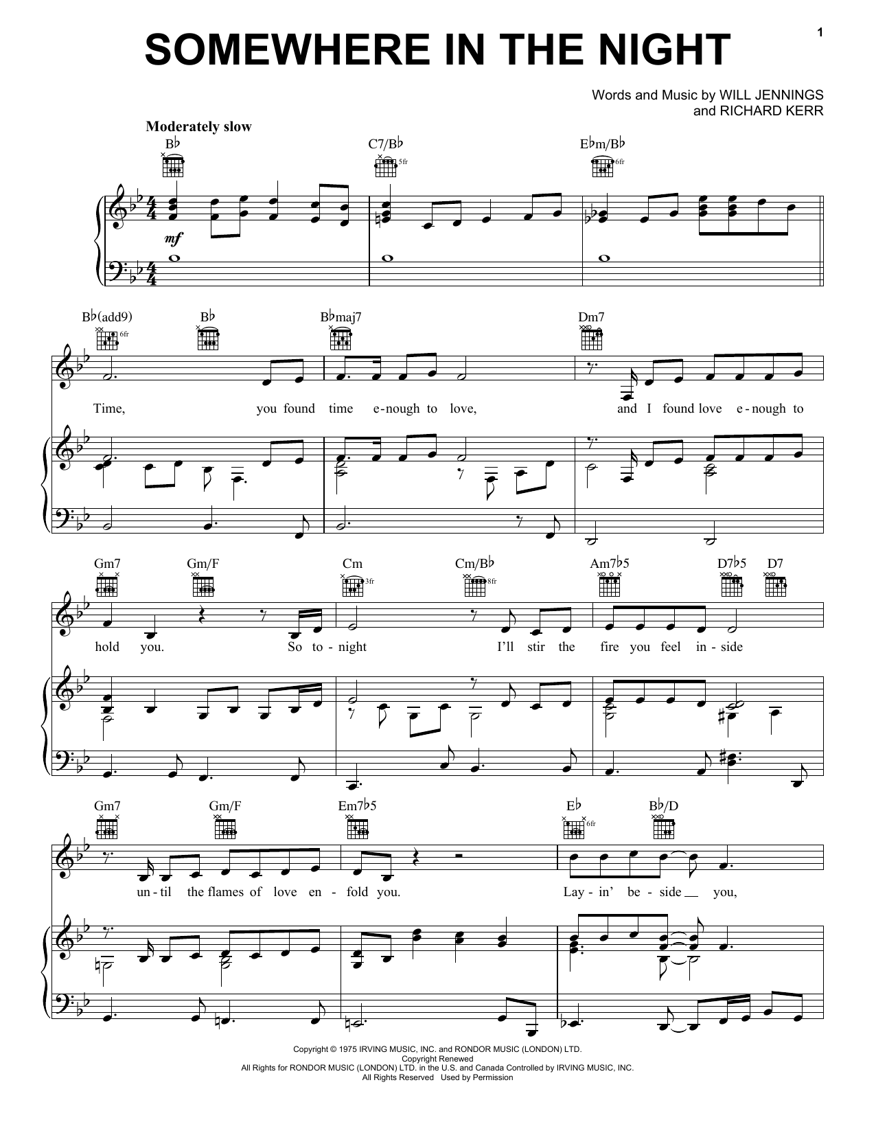 Download Barry Manilow Somewhere In The Night Sheet Music
