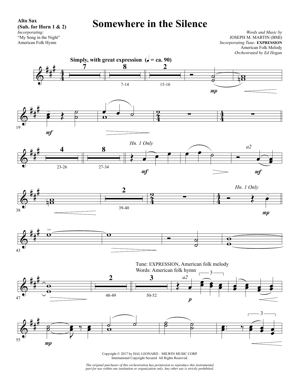 Download Joseph M. Martin Somewhere in the Silence - Alto Sax 1-2 Sheet Music