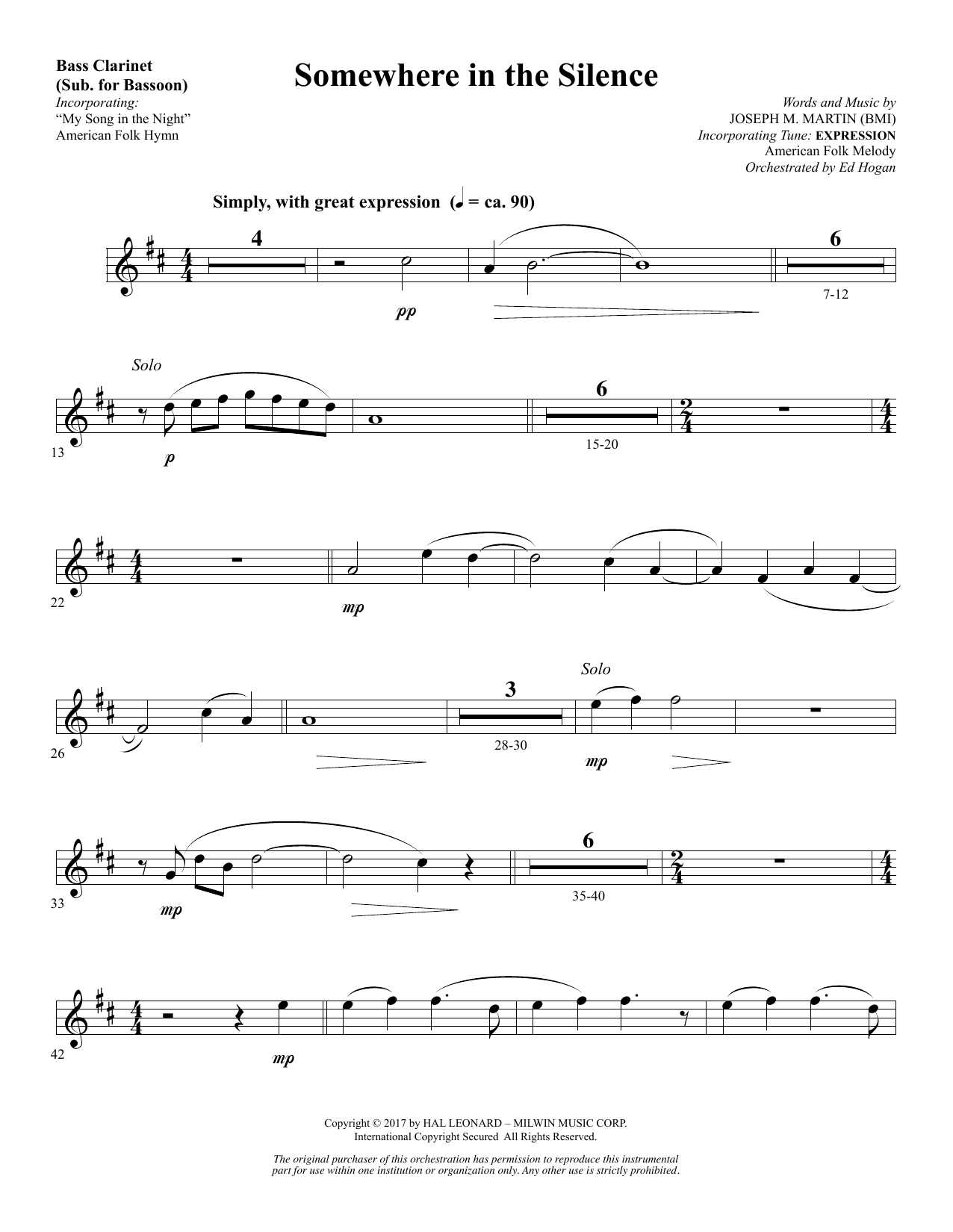 Download Joseph M. Martin Somewhere in the Silence - Bass Clarine Sheet Music