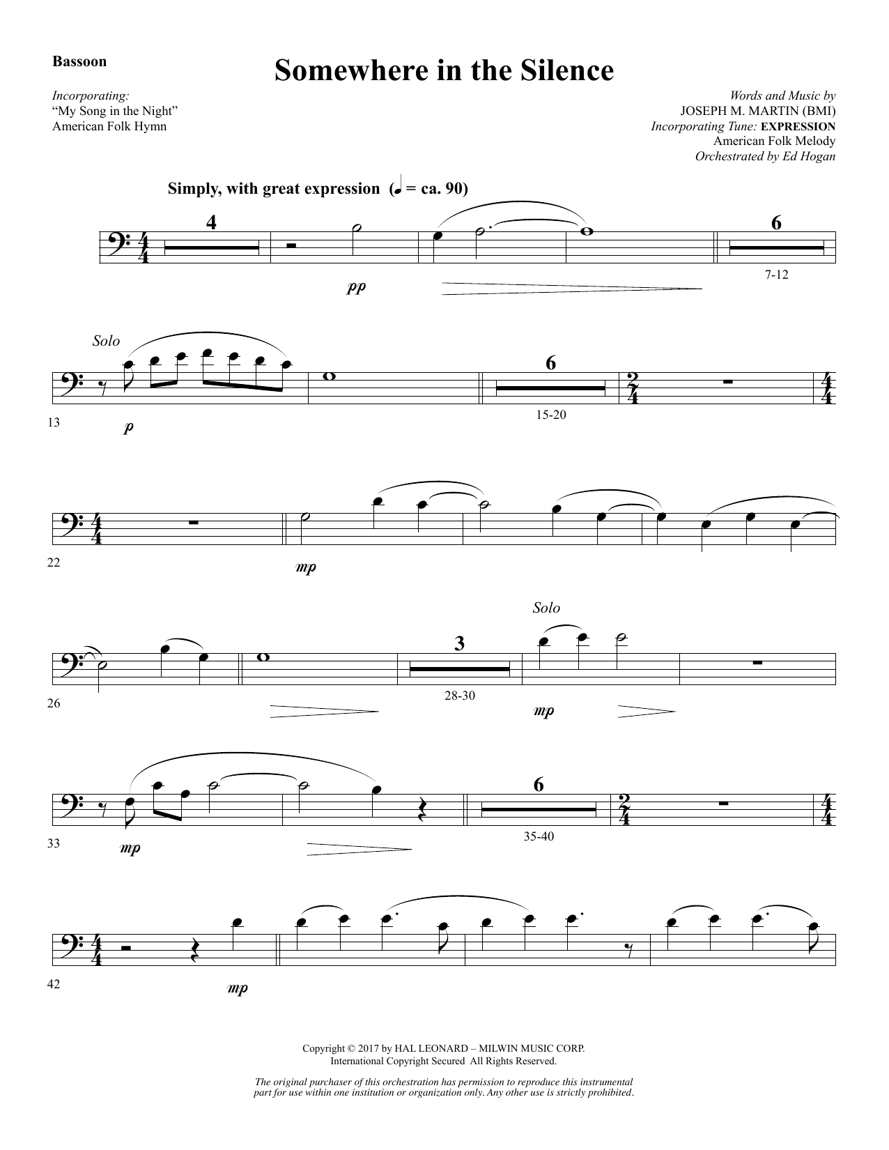 Download Joseph M. Martin Somewhere in the Silence - Bassoon Sheet Music