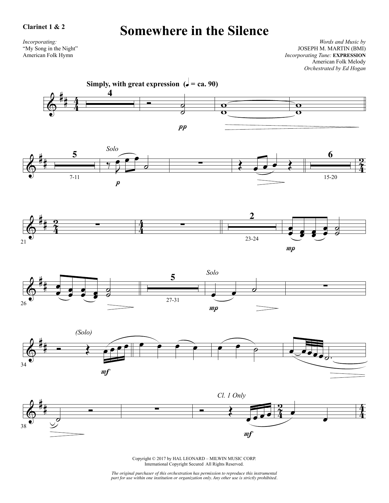Download Joseph M. Martin Somewhere in the Silence - Bb Clarinet Sheet Music