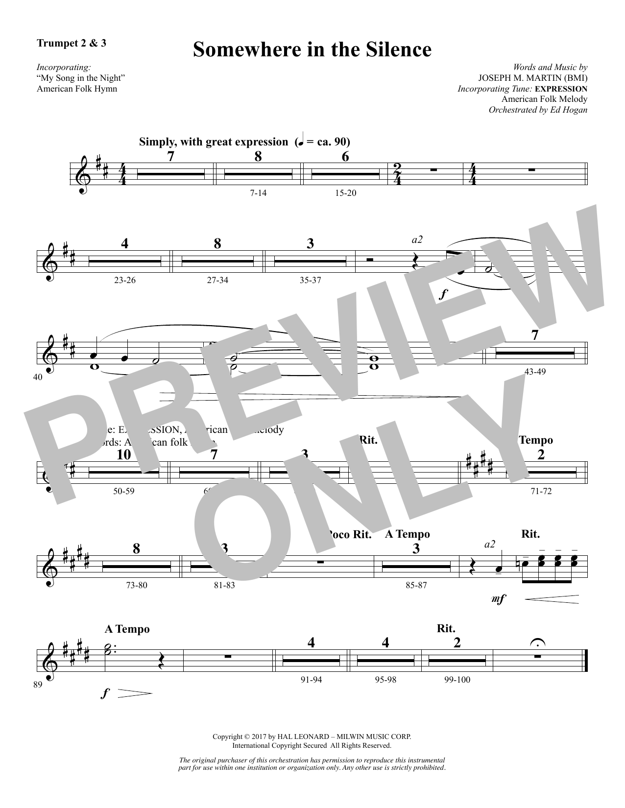 Download Joseph M. Martin Somewhere in the Silence - Bb Trumpet 2 Sheet Music