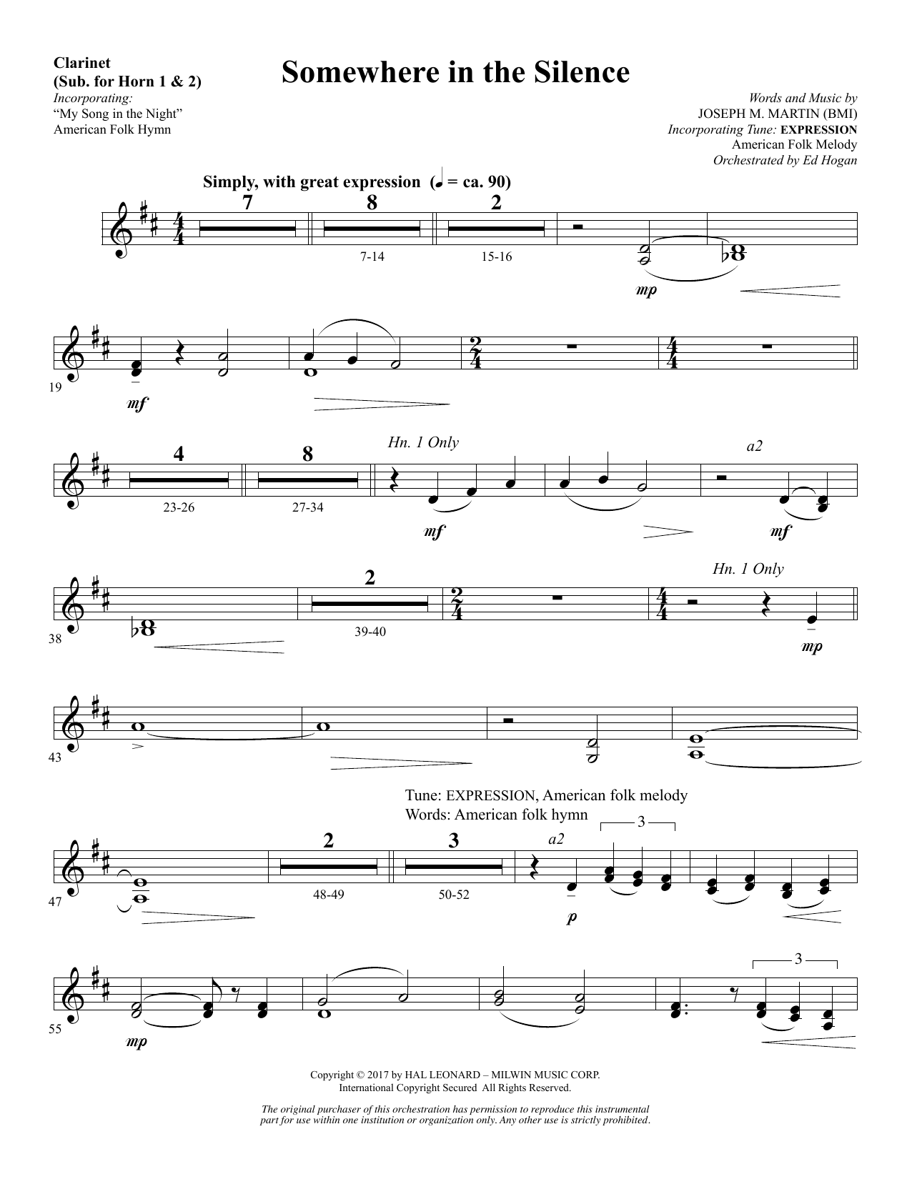 Download Joseph M. Martin Somewhere in the Silence - Clarinet (su Sheet Music