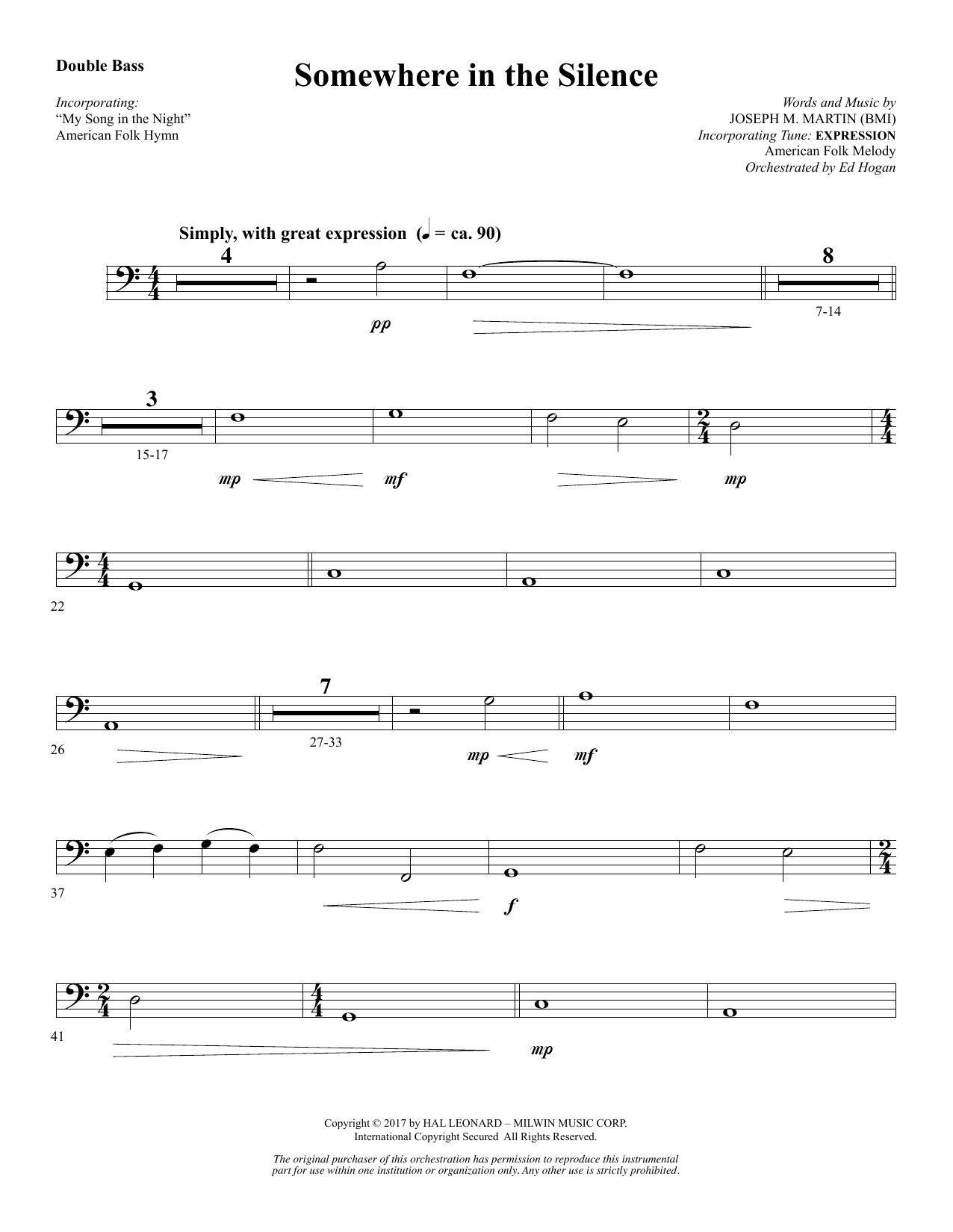 Download Joseph M. Martin Somewhere in the Silence - Double Bass Sheet Music