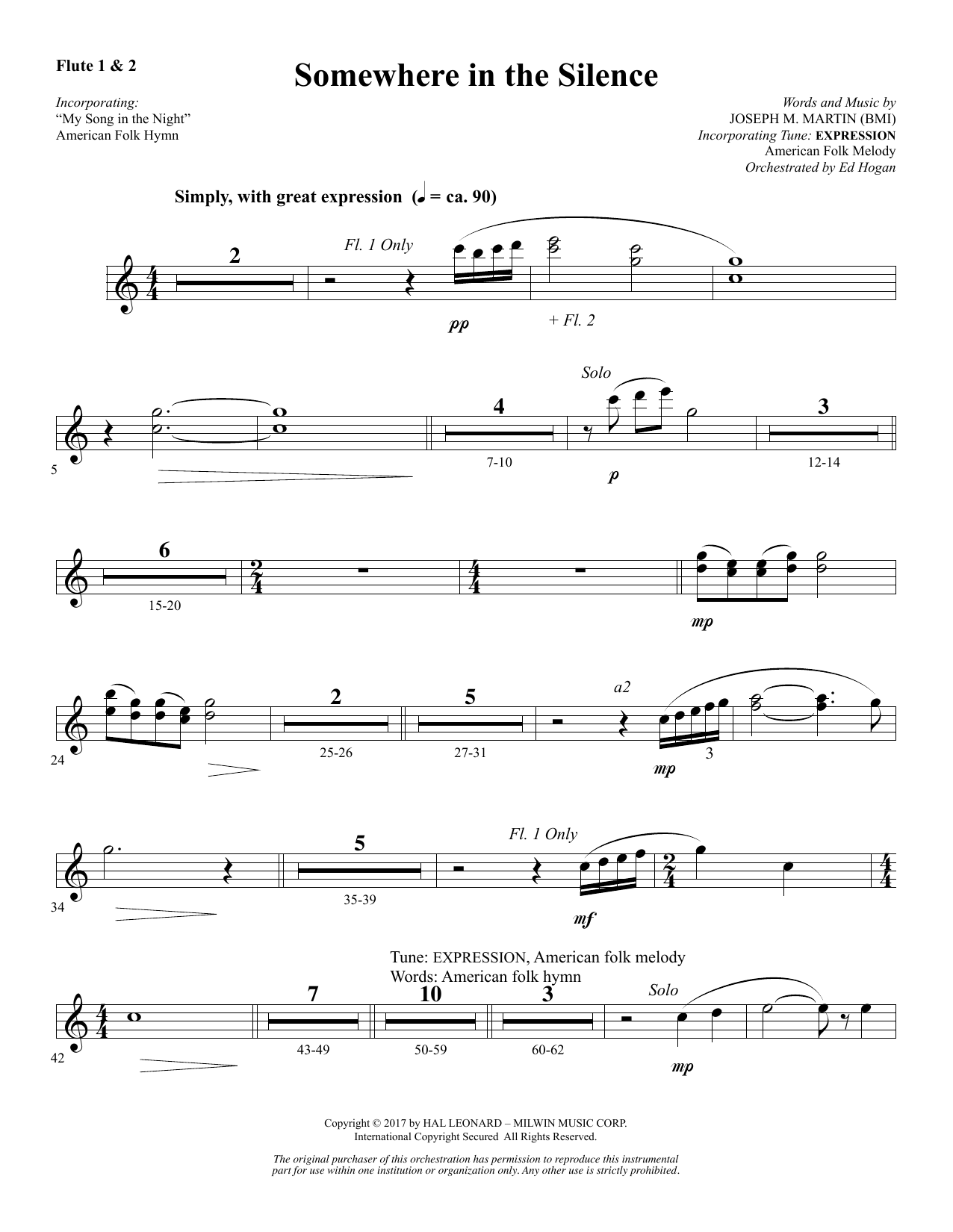 Download Joseph M. Martin Somewhere in the Silence - Flute 1 & 2 Sheet Music