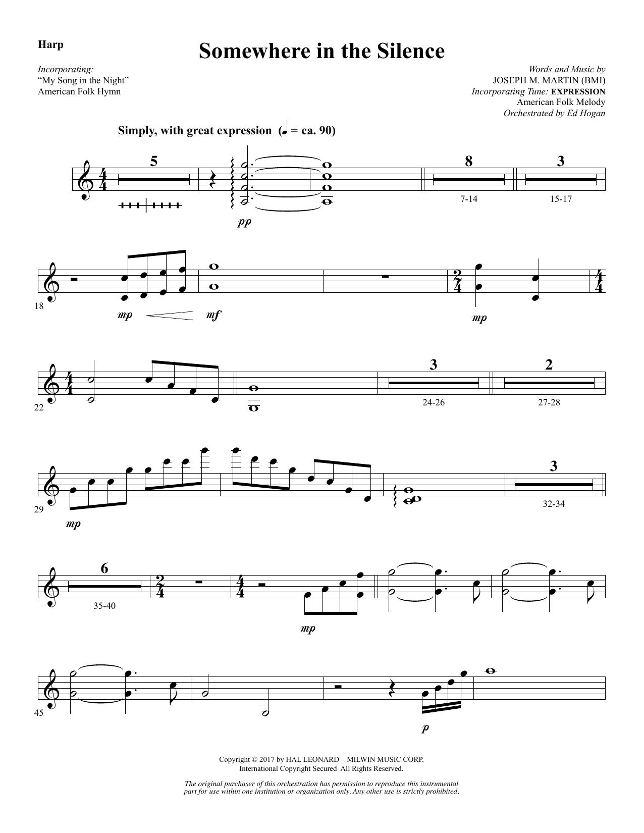 Download Joseph M. Martin Somewhere in the Silence - Harp Sheet Music