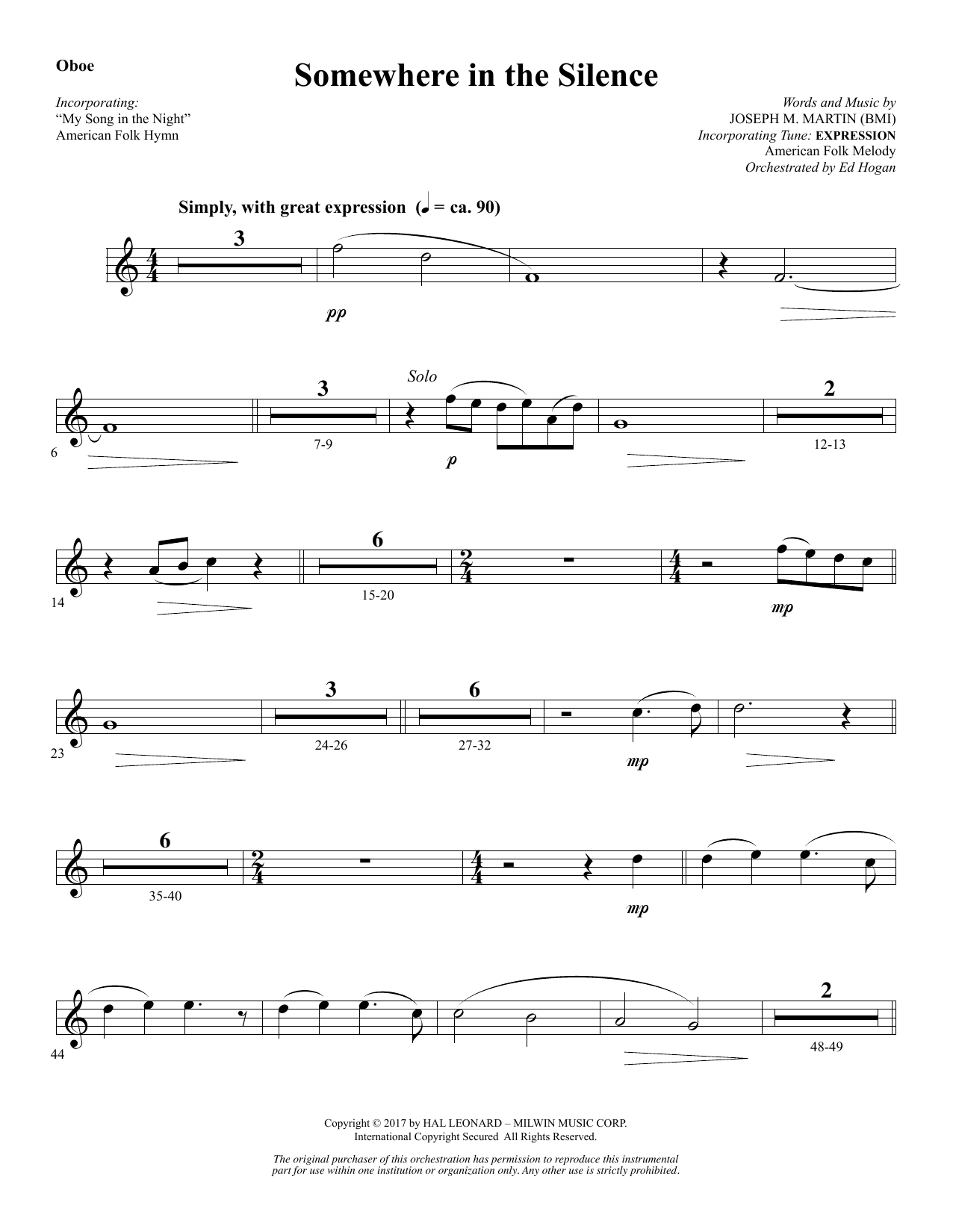 Download Joseph M. Martin Somewhere in the Silence - Oboe Sheet Music