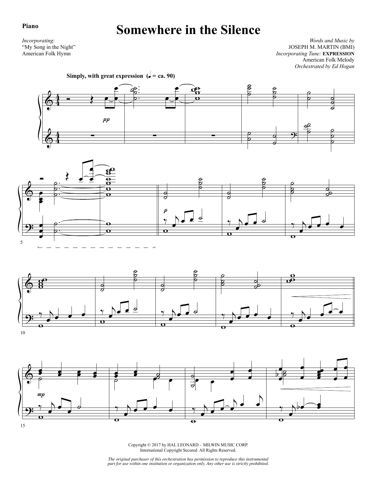 Download Joseph M. Martin Somewhere in the Silence - Piano Sheet Music