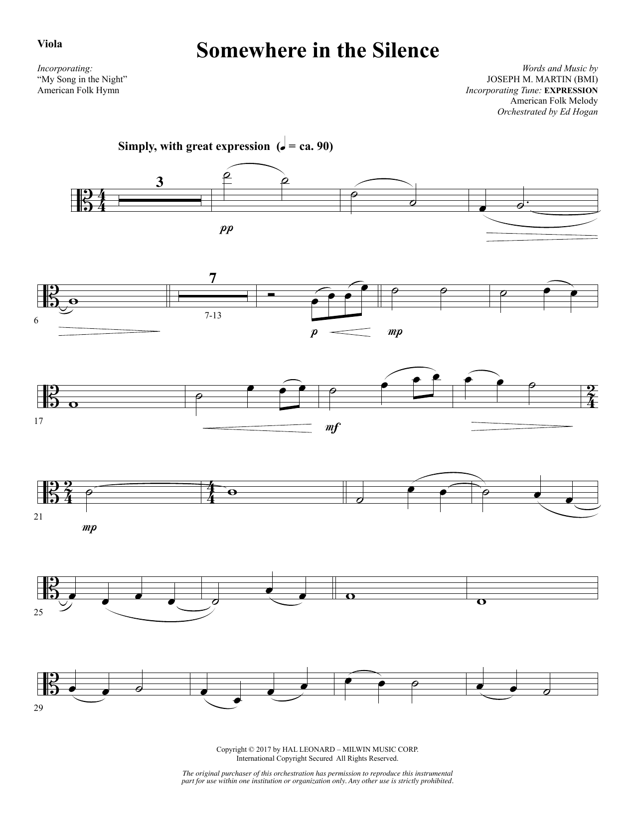 Download Joseph M. Martin Somewhere in the Silence - Viola Sheet Music