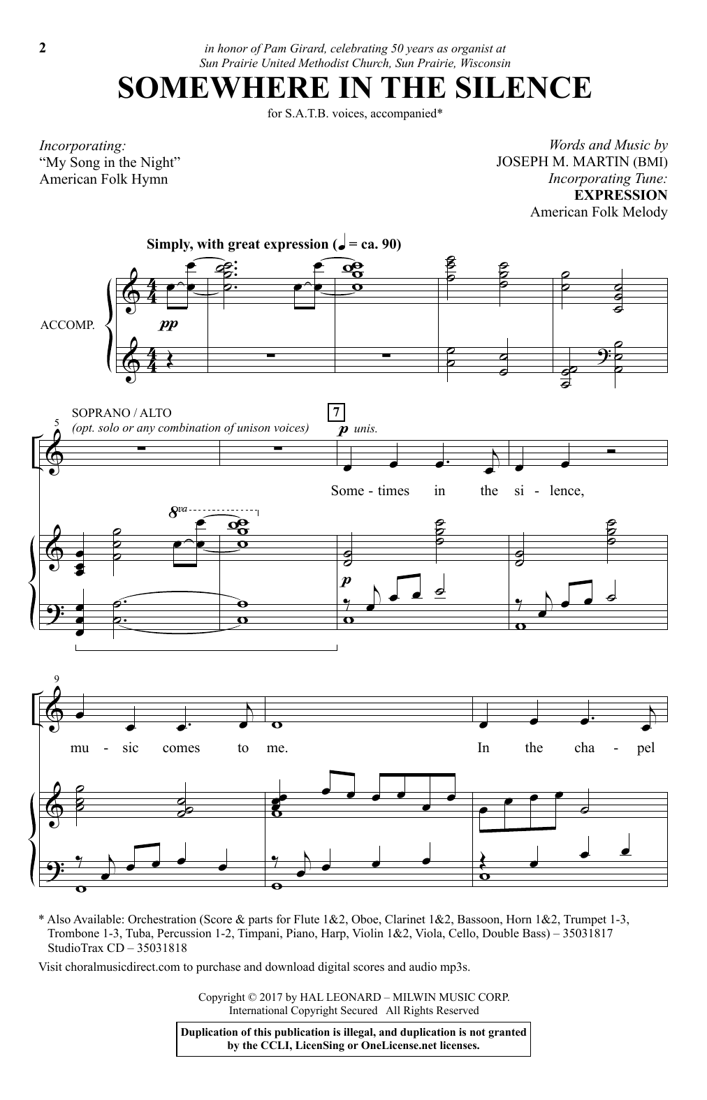 Download Joseph M. Martin Somewhere In The Silence Sheet Music