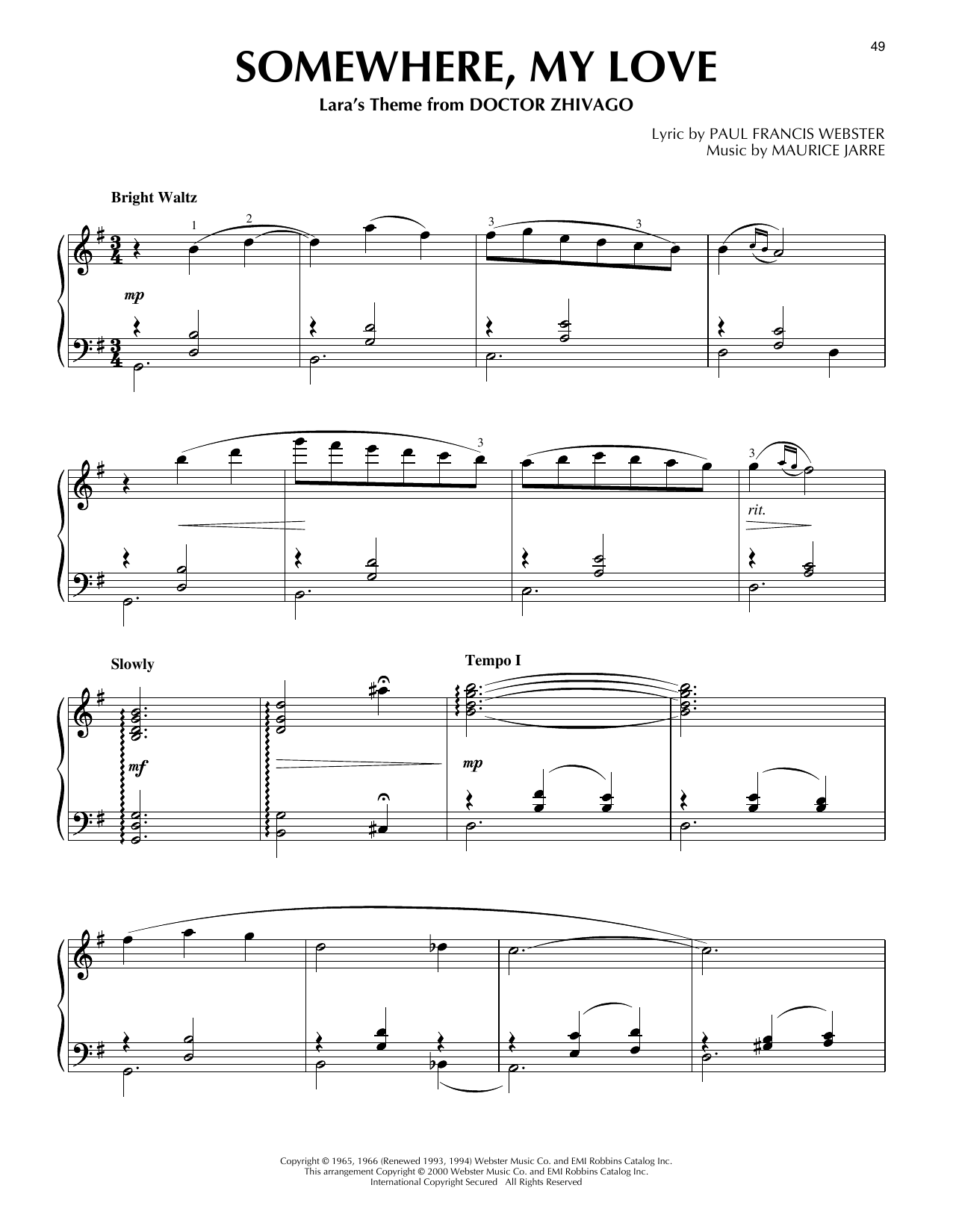 Download Maurice Jarre Somewhere, My Love (from Doctor Zhivago Sheet Music