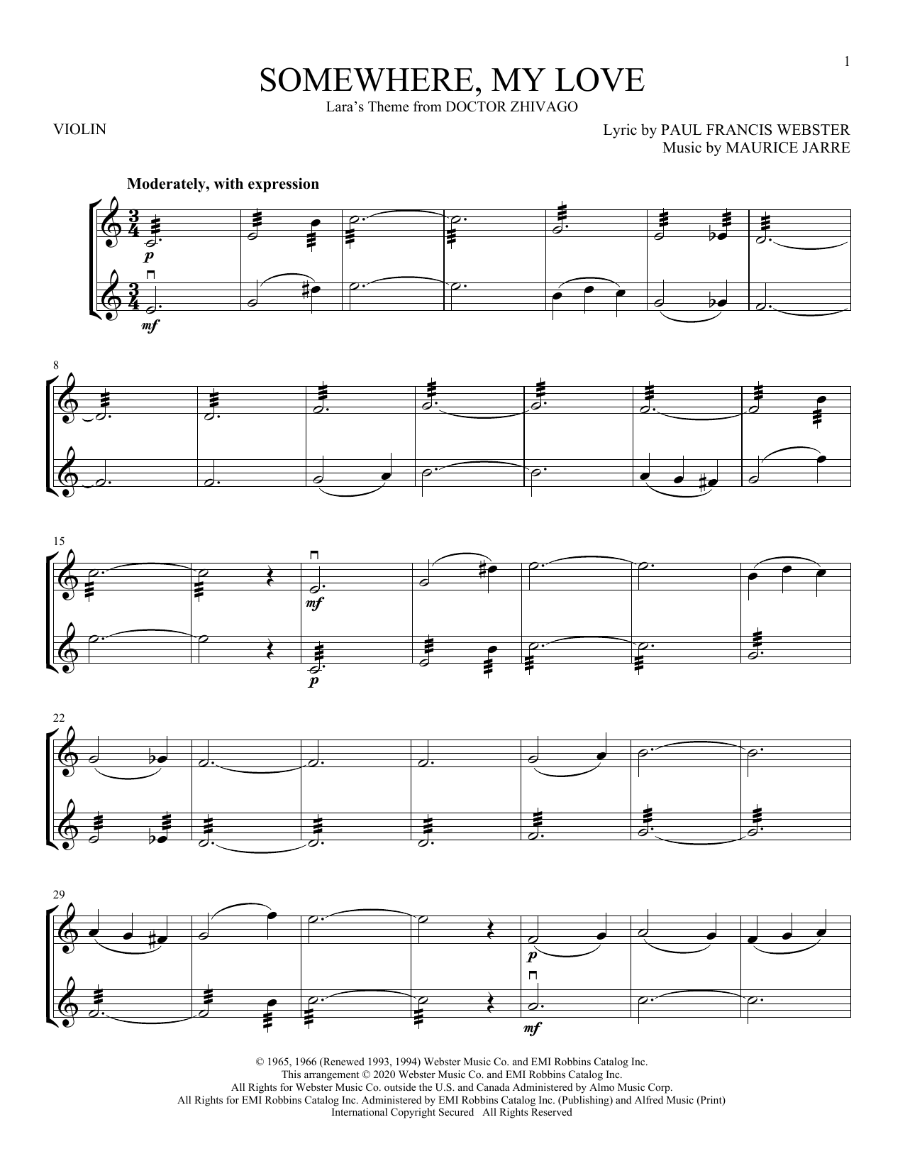 Download Maurice Jarre Somewhere, My Love (Lara's Theme) (from Sheet Music