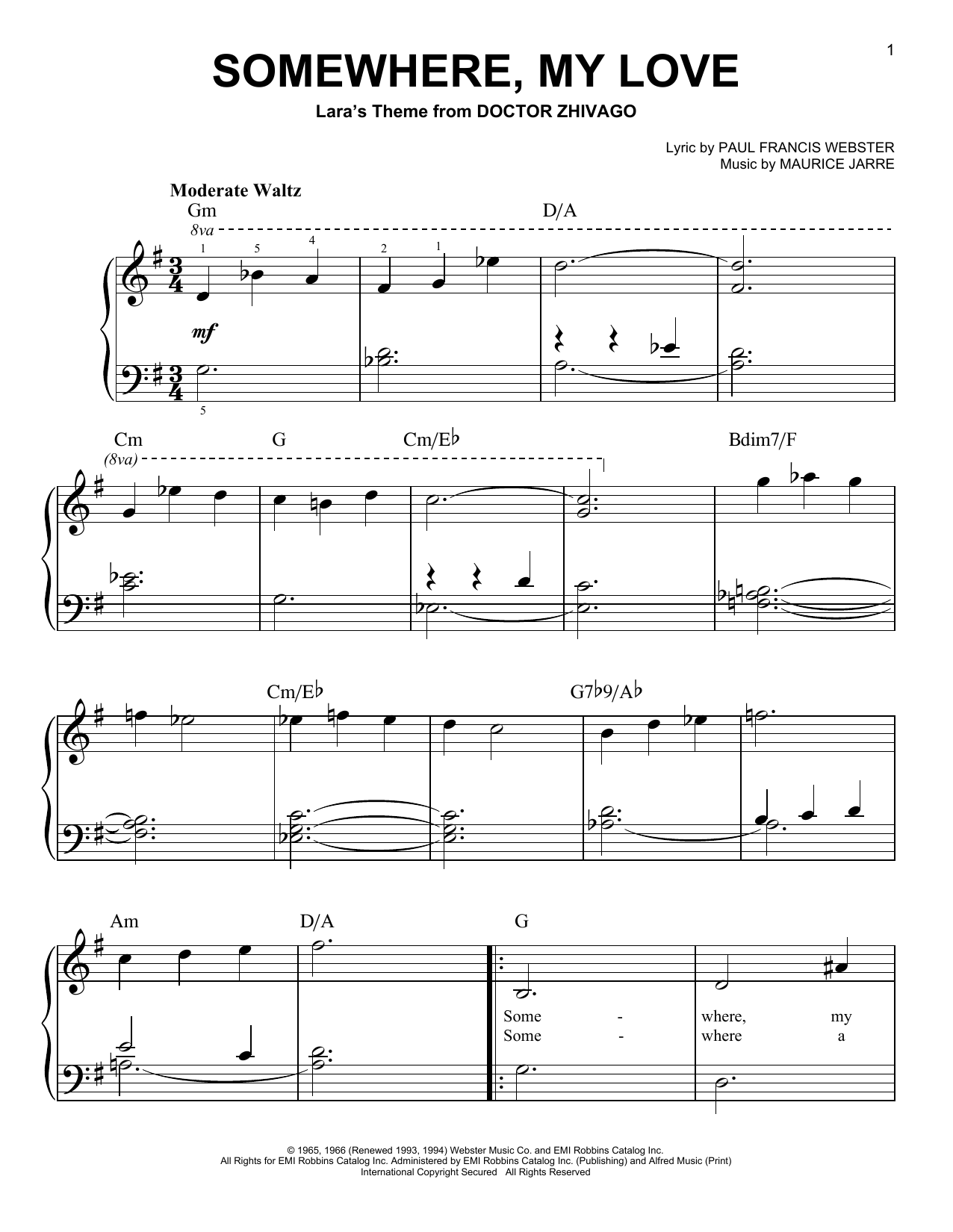 Download Maurice Jarre Somewhere, My Love Sheet Music