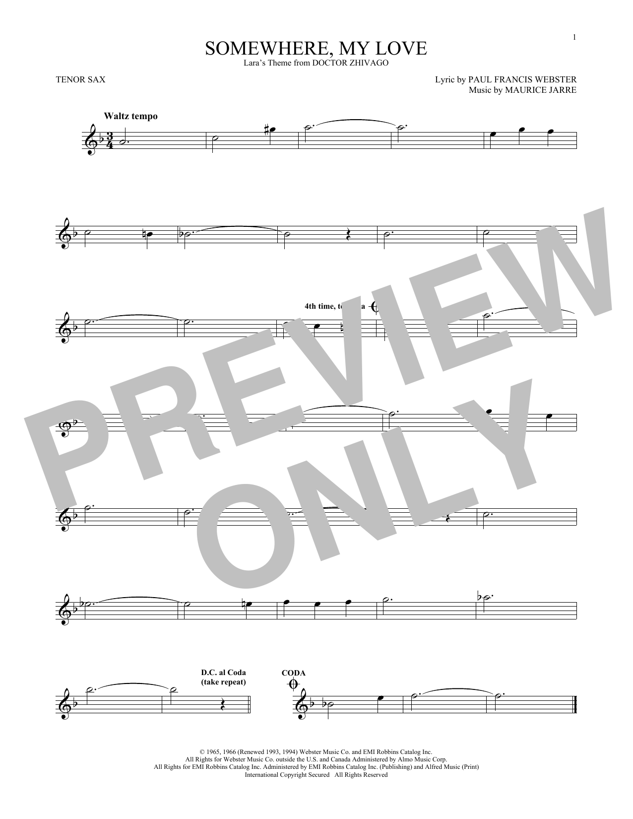Download Maurice Jarre Somewhere, My Love Sheet Music
