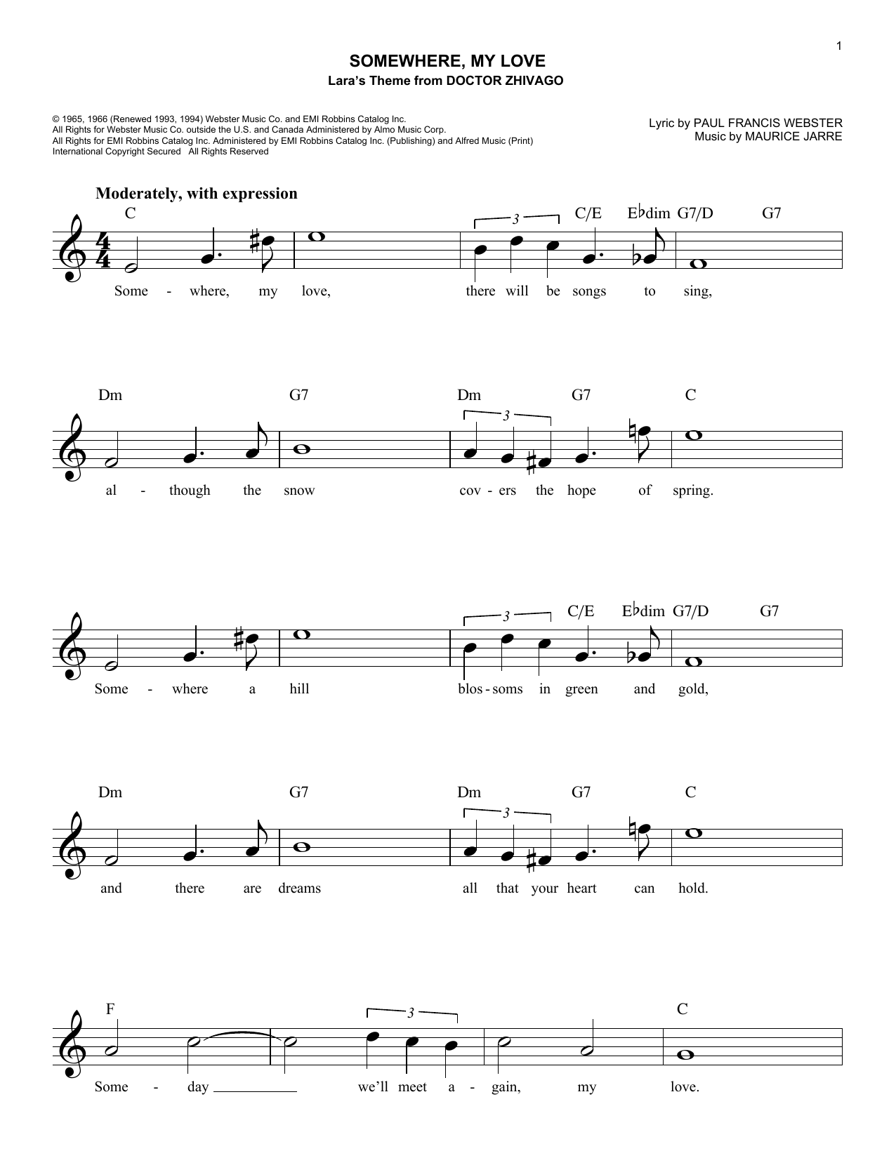 Download Paul Francis Webster Somewhere, My Love Sheet Music