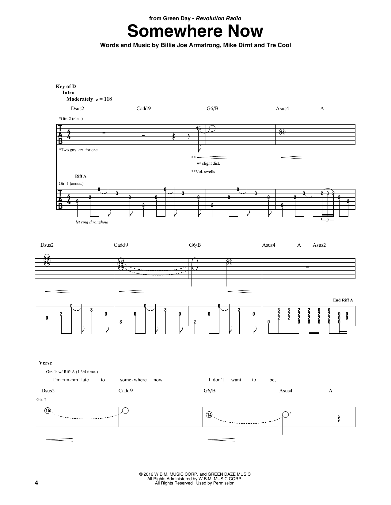 Download Green Day Somewhere Now Sheet Music