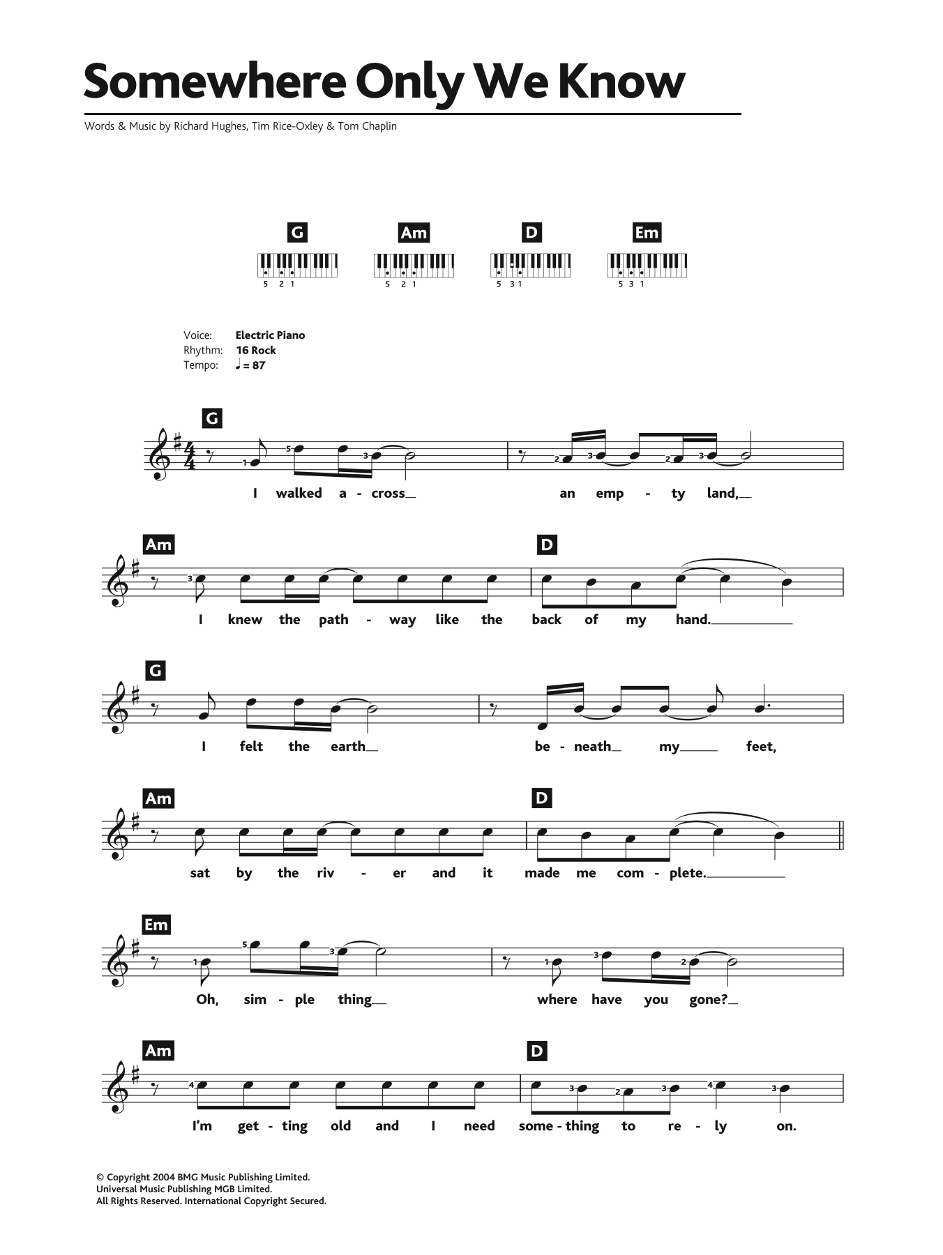 Download Keane Somewhere Only We Know Sheet Music