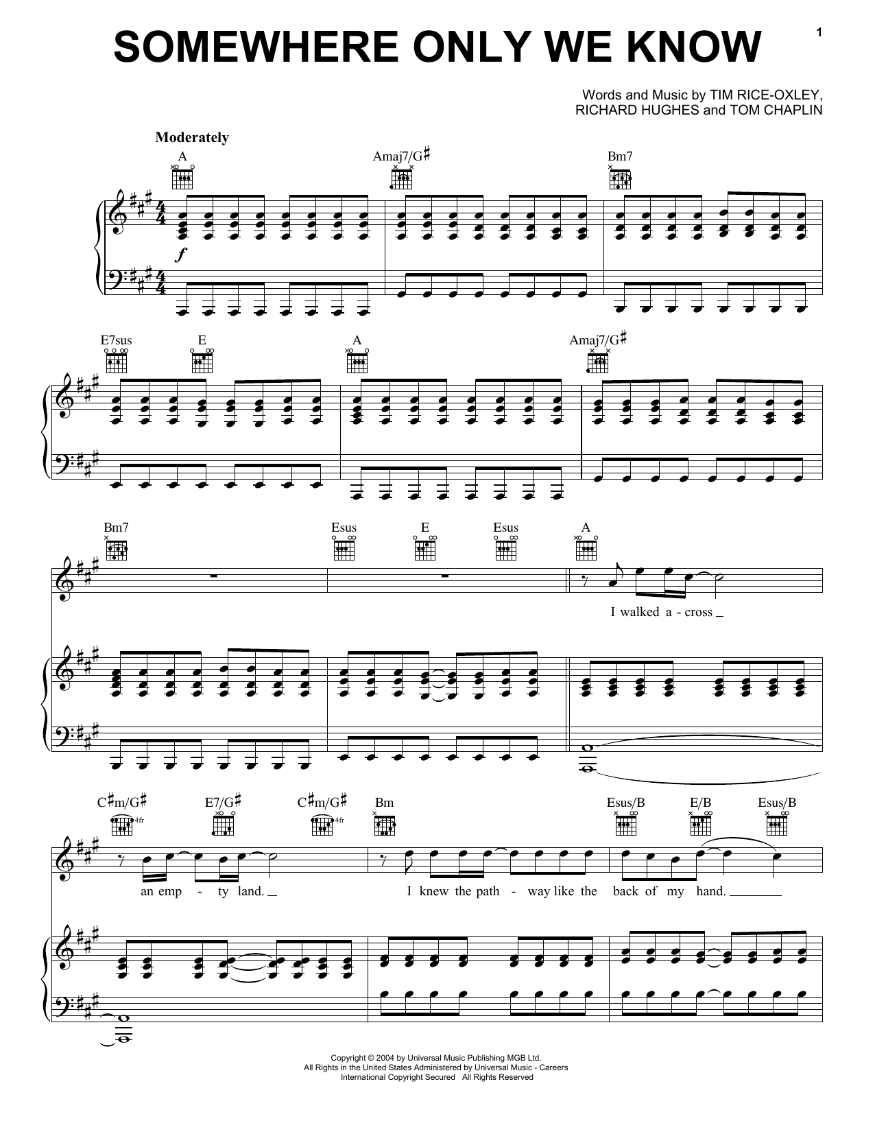 Download Keane Somewhere Only We Know Sheet Music