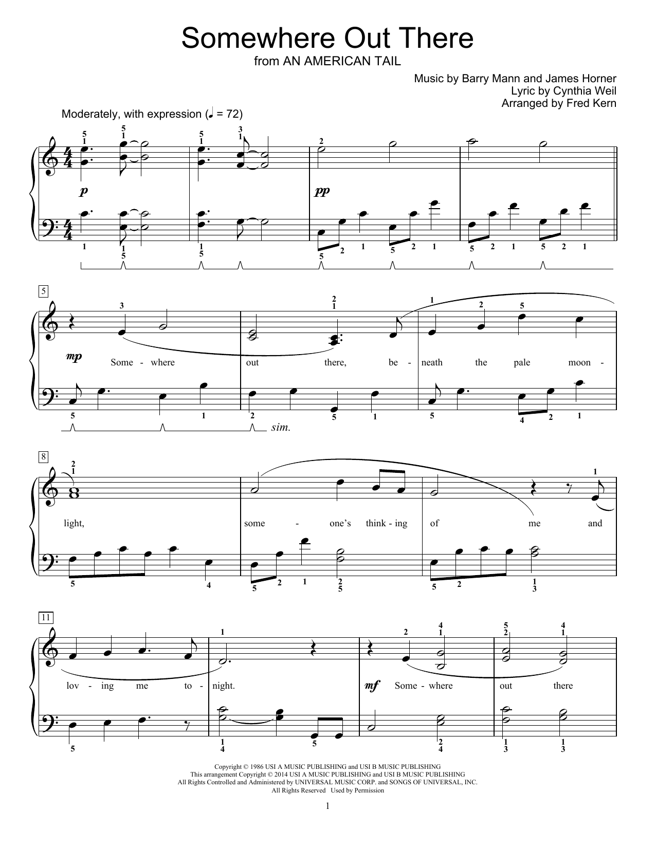 Download Fred Kern Somewhere Out There Sheet Music