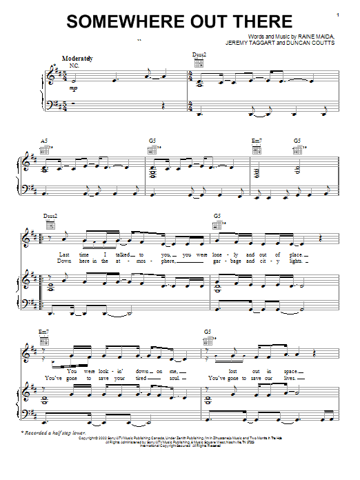 Download Our Lady Peace Somewhere Out There Sheet Music