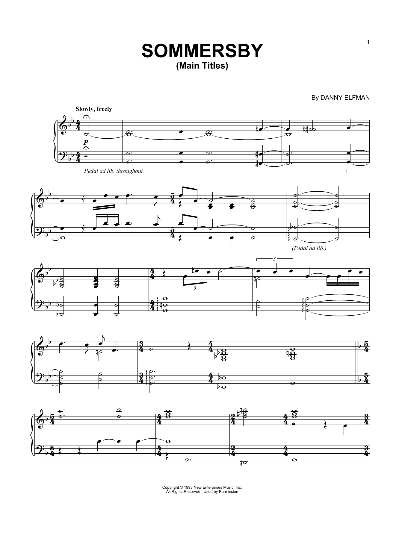 Download Danny Elfman Sommersby - Main Titles Sheet Music