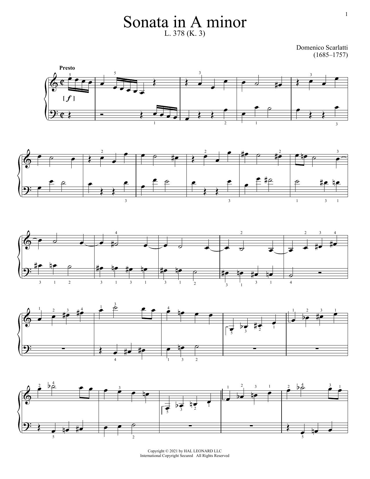 Download Domenico Scarlatti Sonata In A Minor, K. 3 Sheet Music