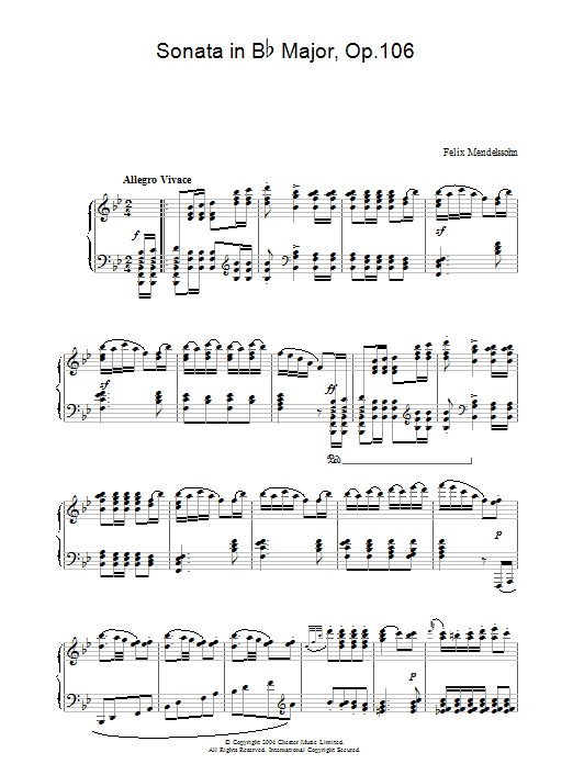 Download Felix Mendelssohn Sonata in B Flat Major, Op.106 Sheet Music