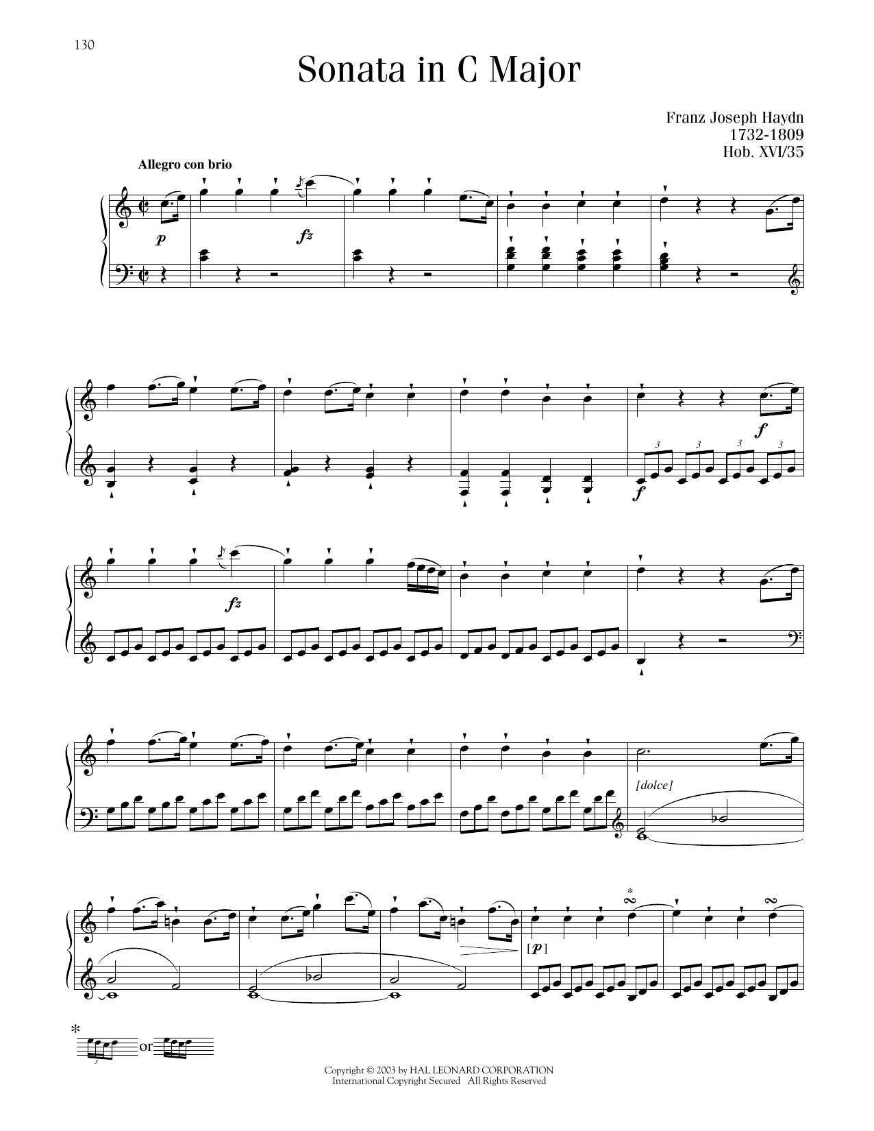 Franz Joseph Haydn Sonata In C Major, Hob. XVI: 35 sheet music notes printable PDF score