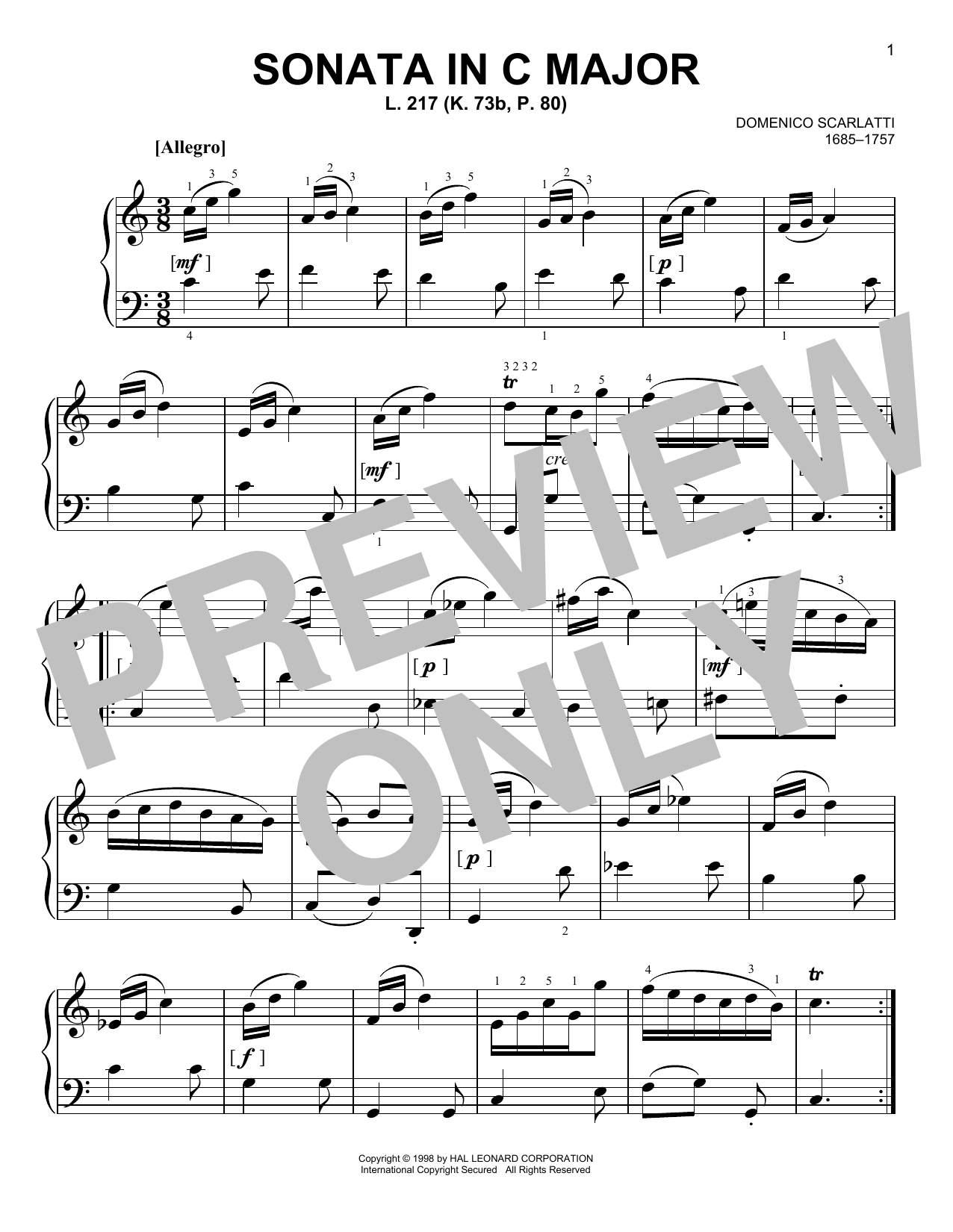 Download Domenico Scarlatti Sonata In C Major, L. 217 Sheet Music