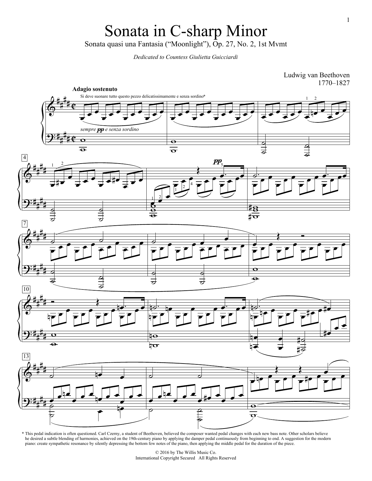 Download Ludwig van Beethoven Sonata In C-Sharp Minor, Sonata quasi u Sheet Music
