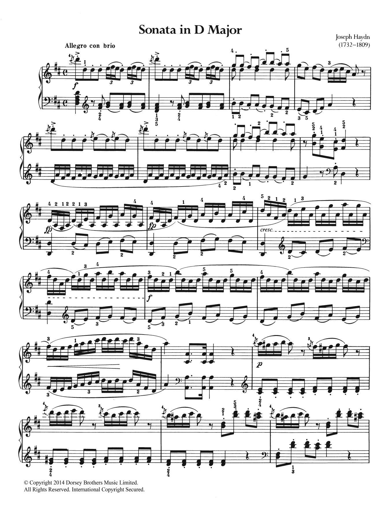 Download Franz Joseph Haydn Sonata In D Major Sheet Music