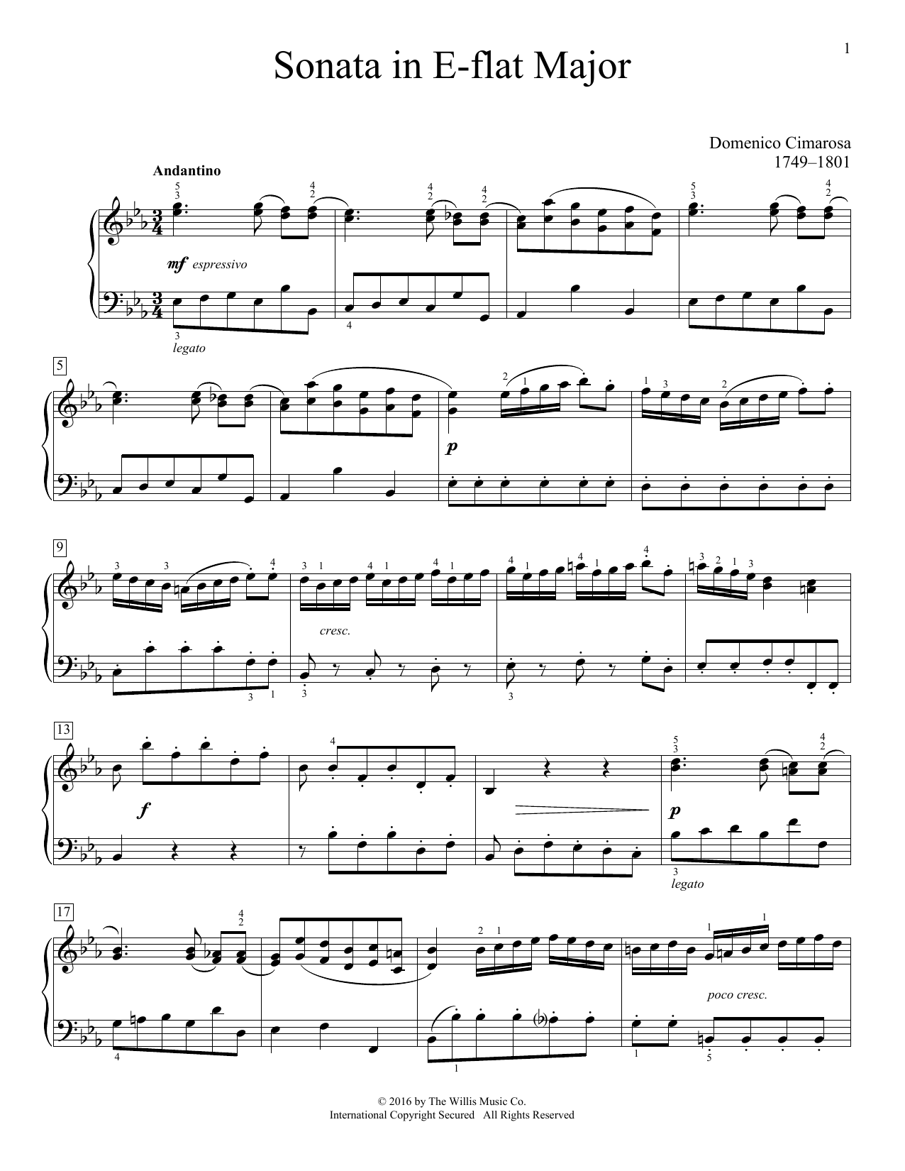 Download Domenico Cimarosa Sonata In E-Flat Major Sheet Music