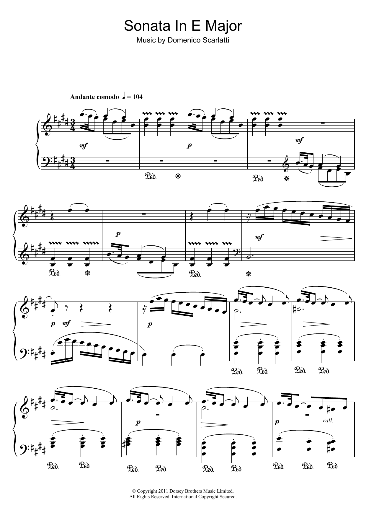 Download Domenico Scarlatti Sonata In E Major Sheet Music