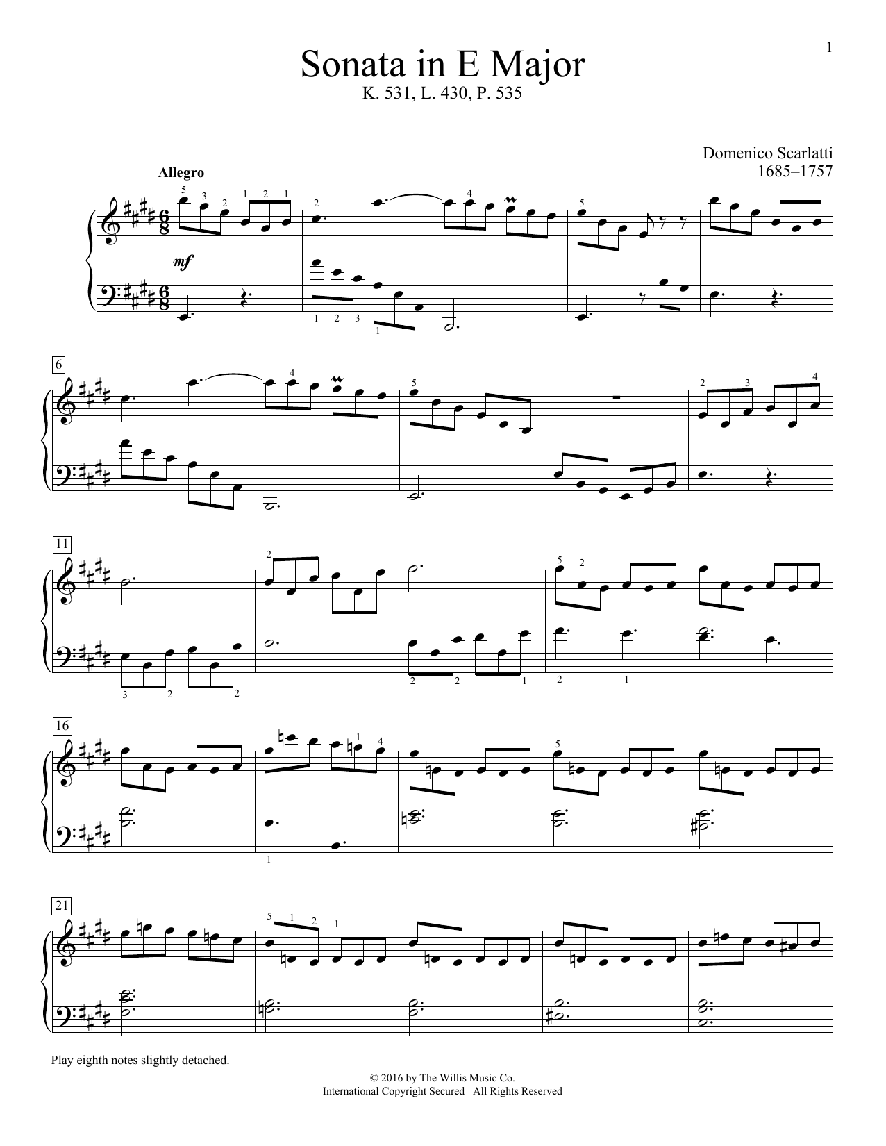 Download Domenico Scarlatti Sonata In E Major, K. 531, L. 430, P. 5 Sheet Music