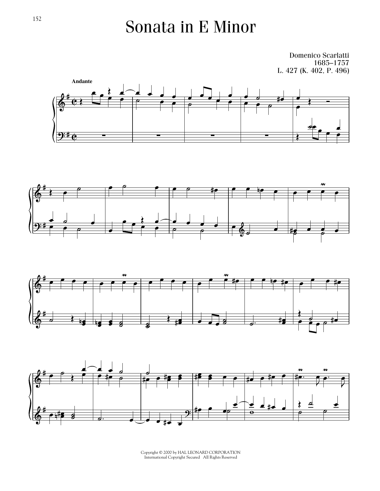 Domenico Scarlatti Sonata In E Minor, K. 402 sheet music notes printable PDF score
