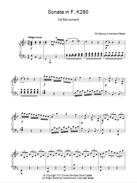 Download Wolfgang Amadeus Mozart Sonata In F Major (First Movement) Sheet Music