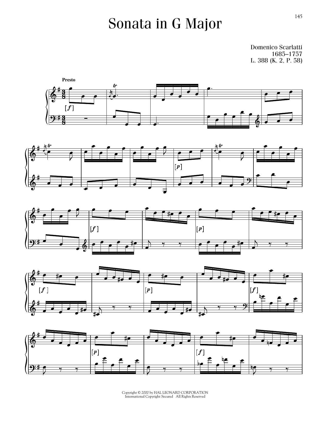 Domenico Scarlatti Sonata In G Major, L. 388 sheet music notes printable PDF score