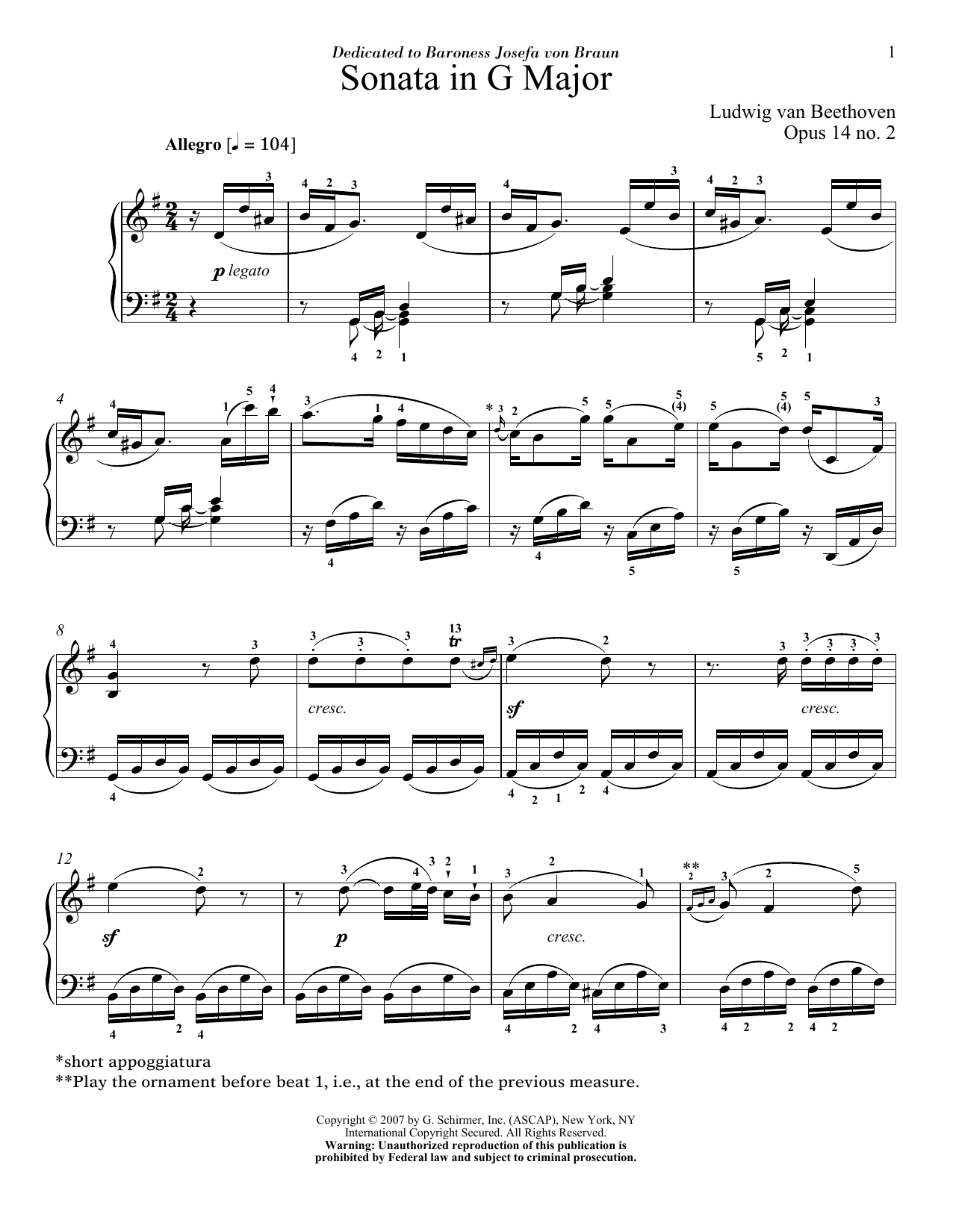 Download Ludwig van Beethoven Sonata In G Major, Op. 14, No. 2 Sheet Music