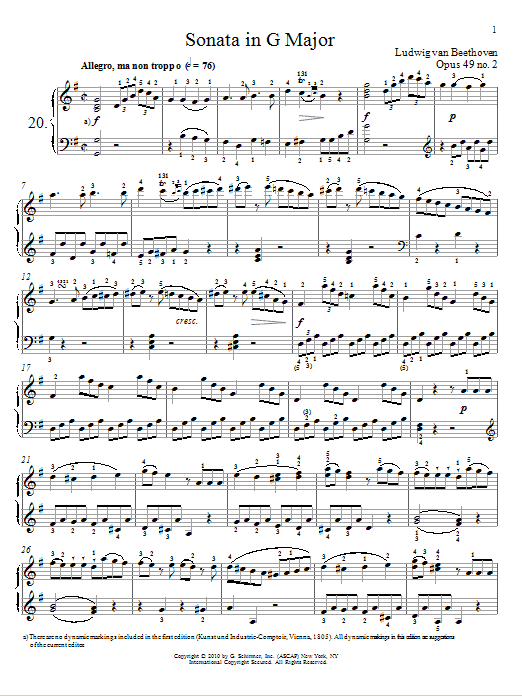 Download Ludwig van Beethoven Sonata in G Major, Op. 49, No. 2 Sheet Music