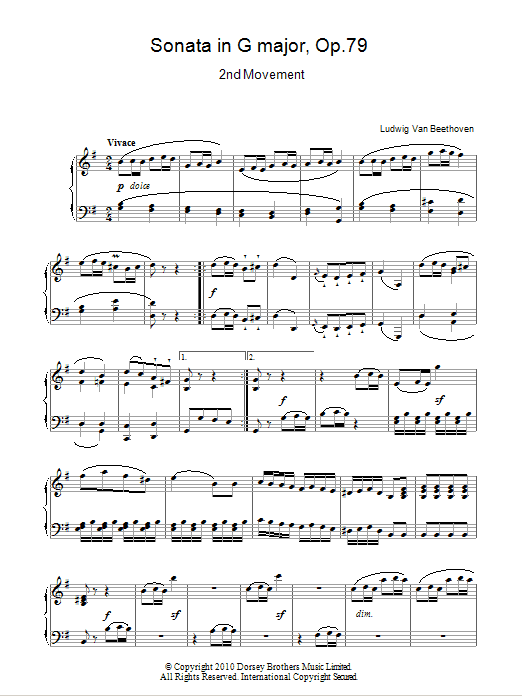 Download Ludwig van Beethoven Sonata In G Major Op. 79 2nd Movement Sheet Music