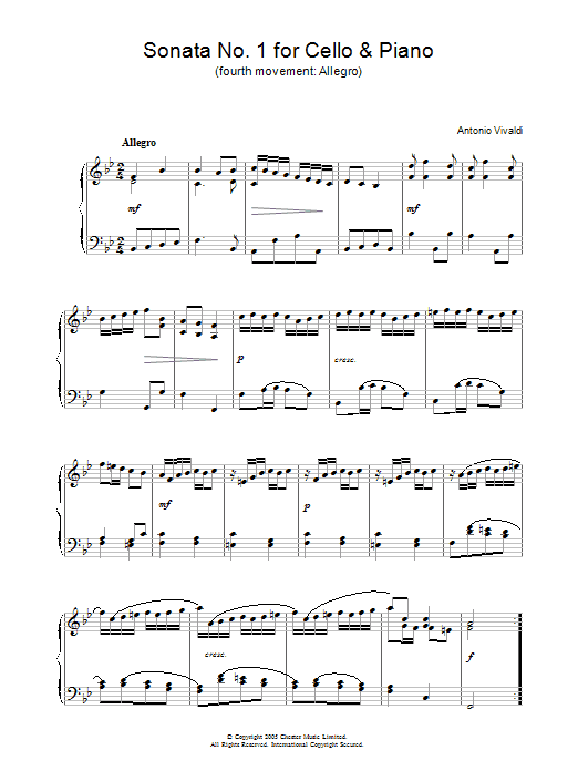 Download Antonio Vivaldi Sonata No.1 for Cello & Piano (4th Move Sheet Music