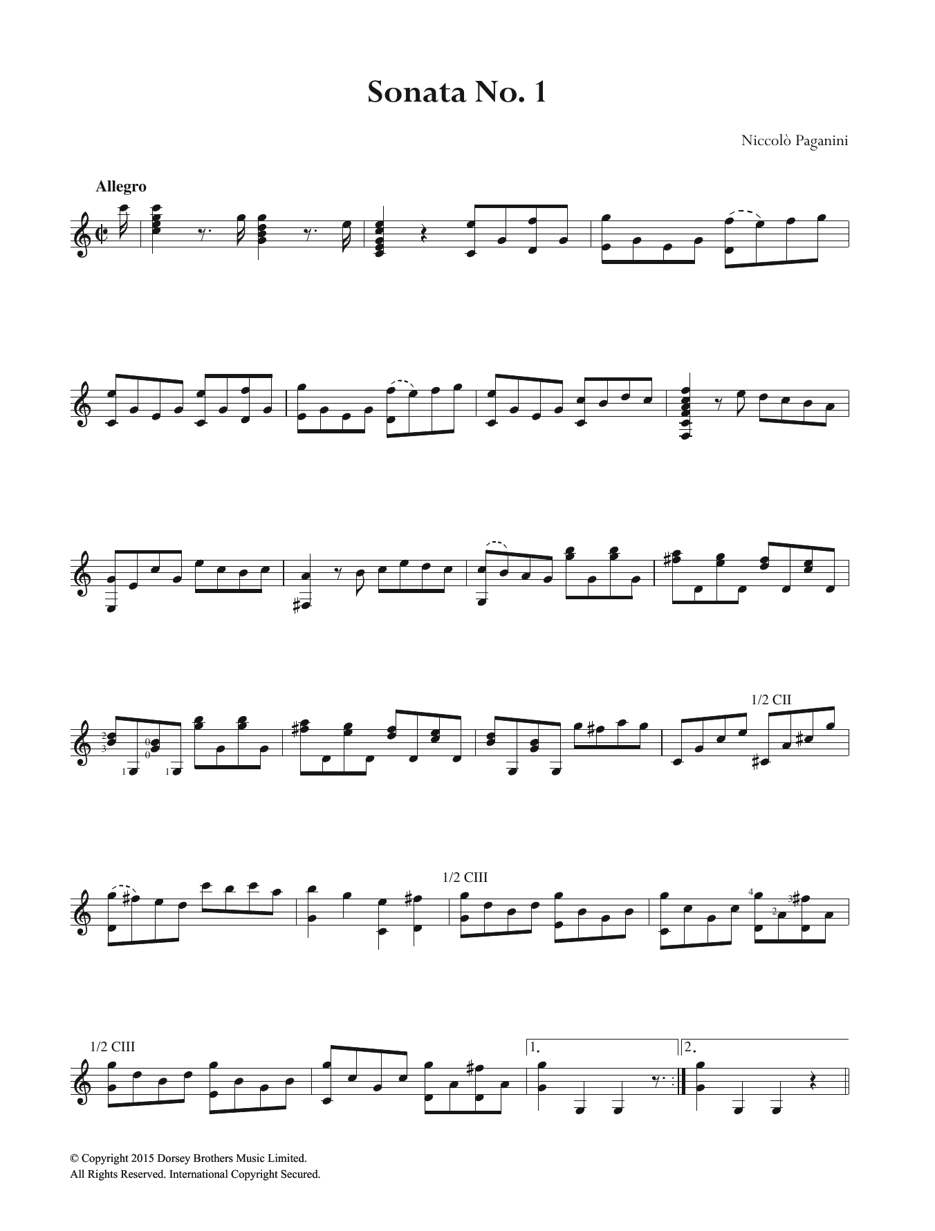 Download Niccolo Paganini Sonata No. 1 Sheet Music