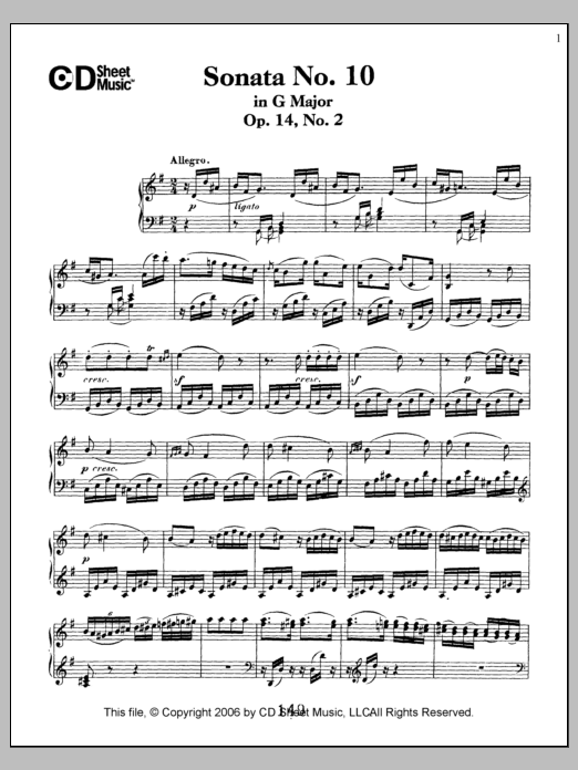 Download Ludwig van Beethoven Sonata No. 10 In G Major, Op. 14, No. 2 Sheet Music
