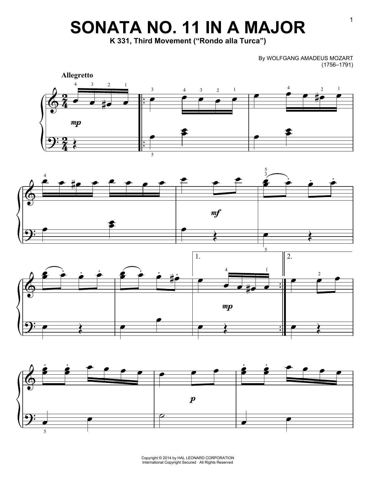 Download Wolfgang Amadeus Mozart Sonata No. 11 In A Major, K 331, Third Sheet Music