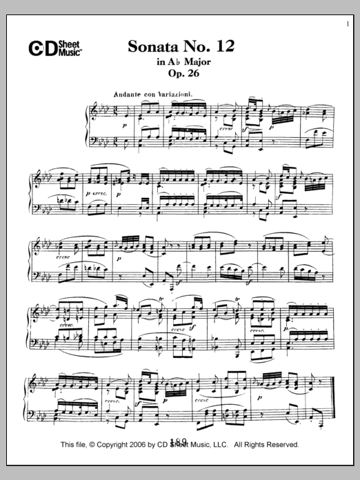 Download Ludwig van Beethoven Sonata No. 12 In A-flat Major, Op. 26 Sheet Music