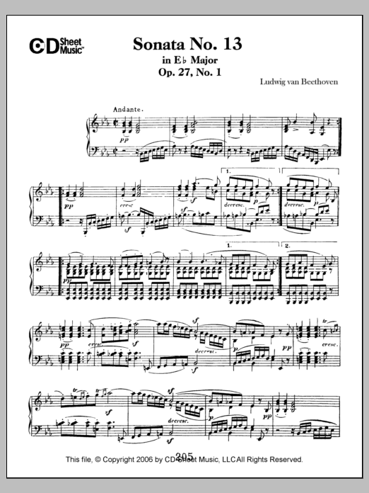 Download Ludwig van Beethoven Sonata No. 13 In E-flat Major, Quasi Fa Sheet Music